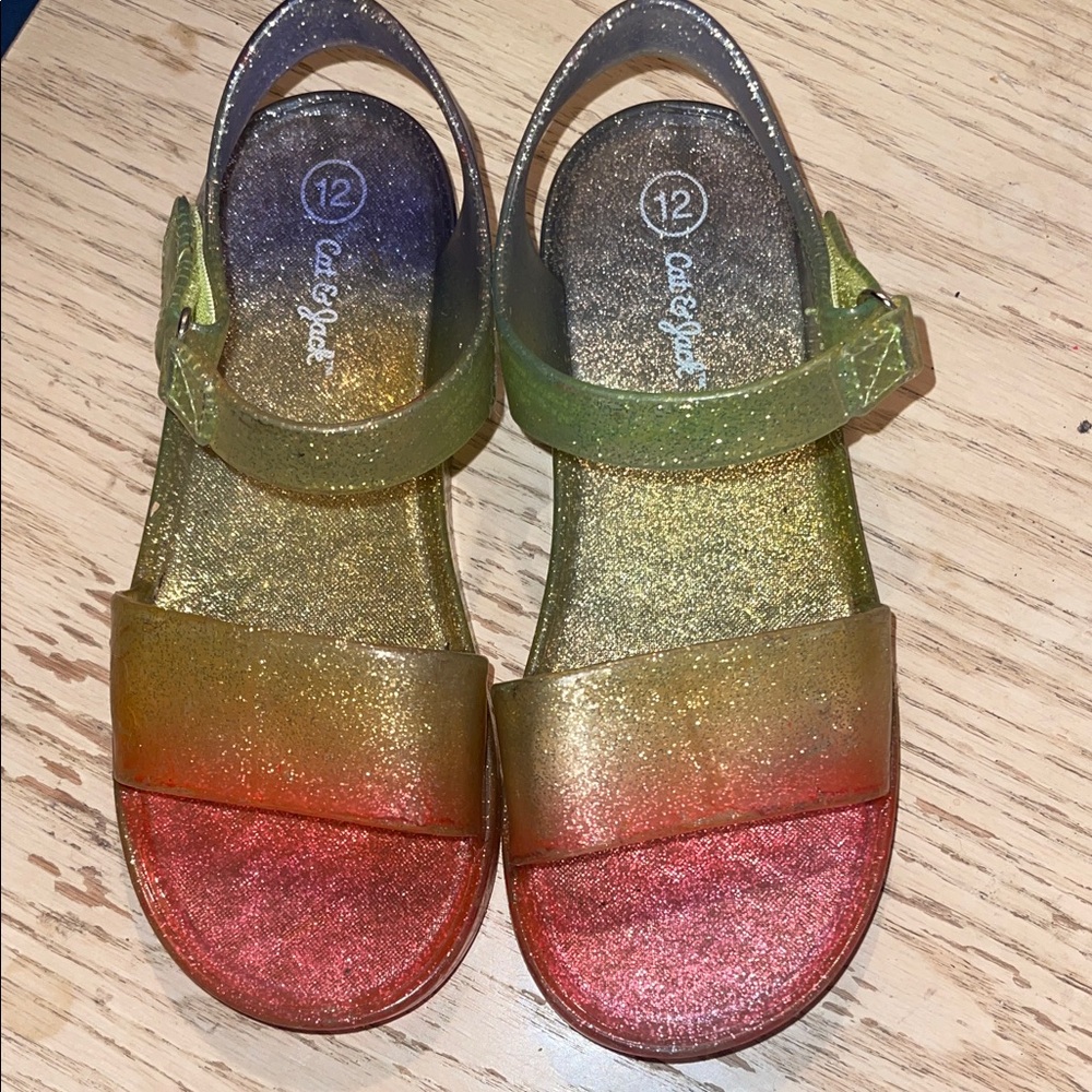 Cat & Jack Kids Glitter Sandals - Red, Gold, Green size 12